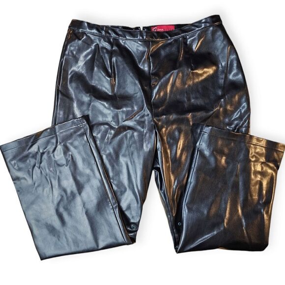 Un Deux Trois Black Faux Leather Bootcut Pants Size 20 - Picture 11 of 12